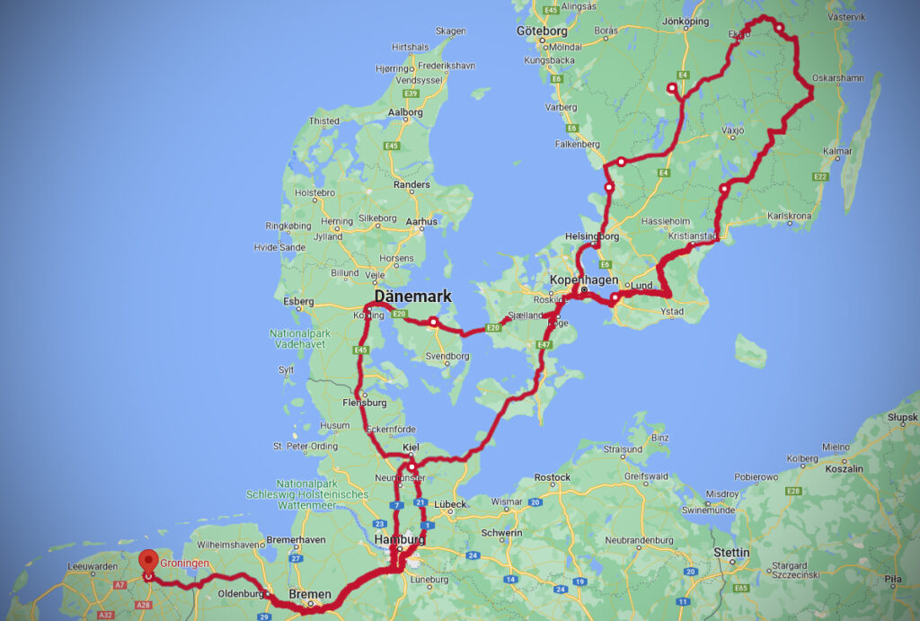 Karte mit Reiseroute Schweden Dänemark
