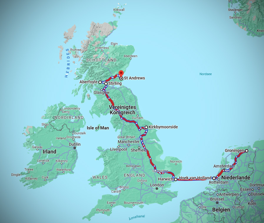 Roadtrip durch England und Schottland: Landkarte Route Teil 1