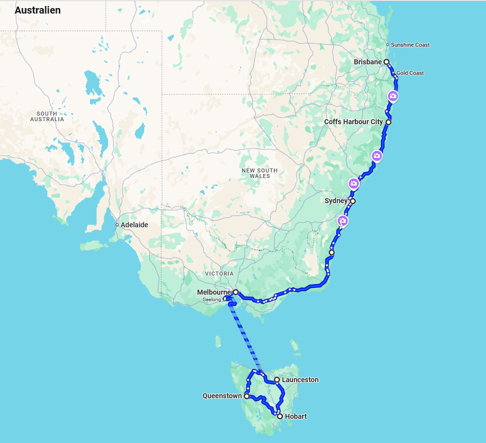 ReiserouteOstkueste Reiseplanung Australien - Ostkueste